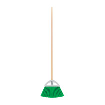 Escoba grande tipo abanico, cerdas de PVC, bastón de madera