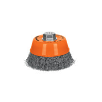 Carda copa 5" alambre ondulado fino, eje 5/8"-11, TRUPER