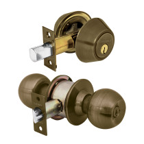 Combo cerraduras, llave-llave, latón antiguo, HERMEX BASIC