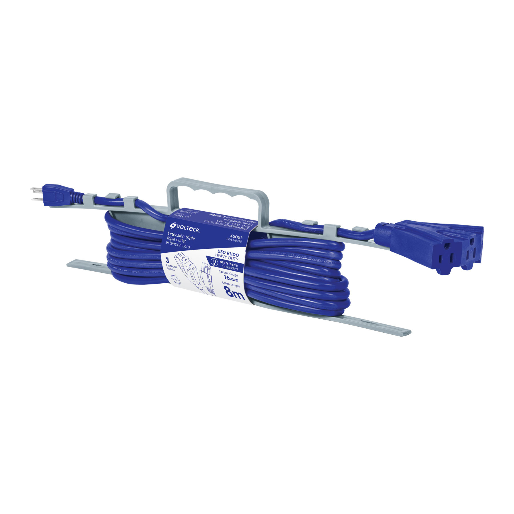 Extensión triple uso rudo 8 m tipo abanico 3x16 AWG, VOLTECK