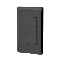 Placa armada negra 2 interruptores 1 de 3 vías 1 mód, Lisboa