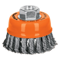 Carda copa 3" alambre trenzado grueso, eje 5/8"-11, TRUPER