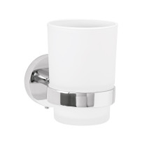 Portavaso cepillero cromo con vaso de vidrio, FOSET TÚBIG