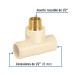 Tee de CPVC 1/2" rosca central macho inserto latón, FOSET