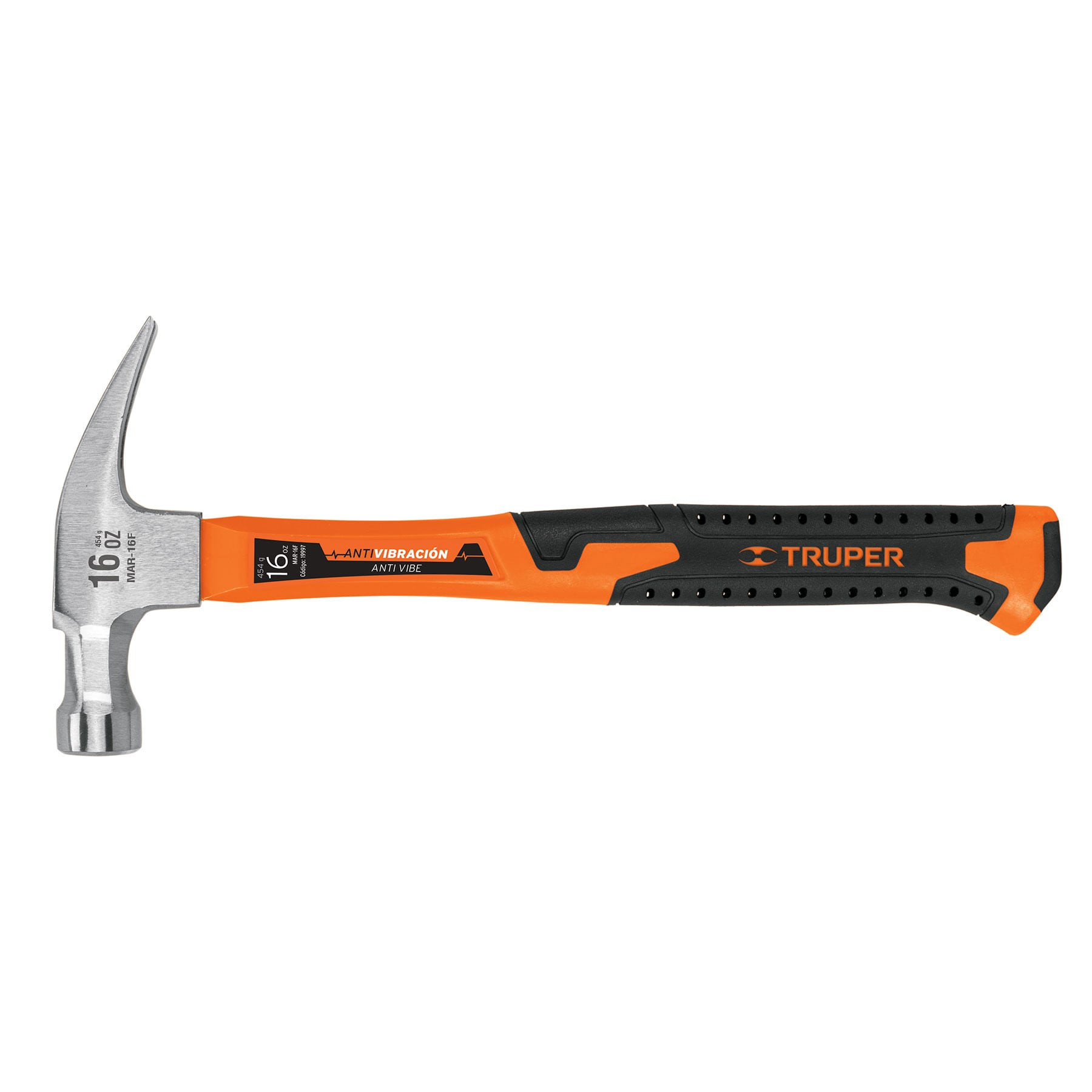 Martillo 16 oz uña recta, mango fibra de vidrio, TRUPER