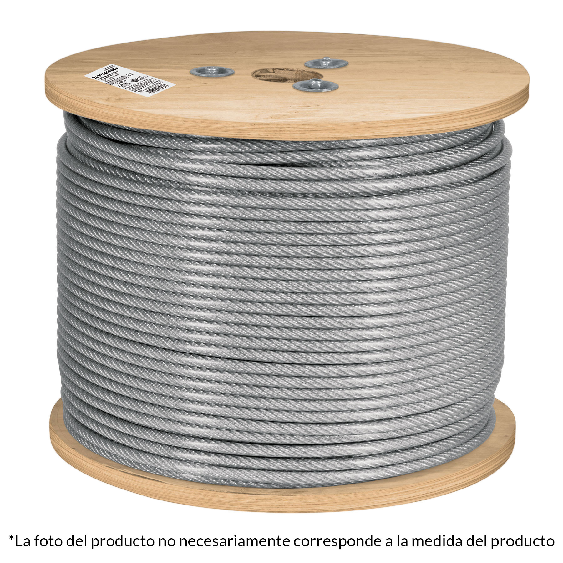 Metro de cable rígido 1/8" acero 7x7 recubierto PVC, 300 m