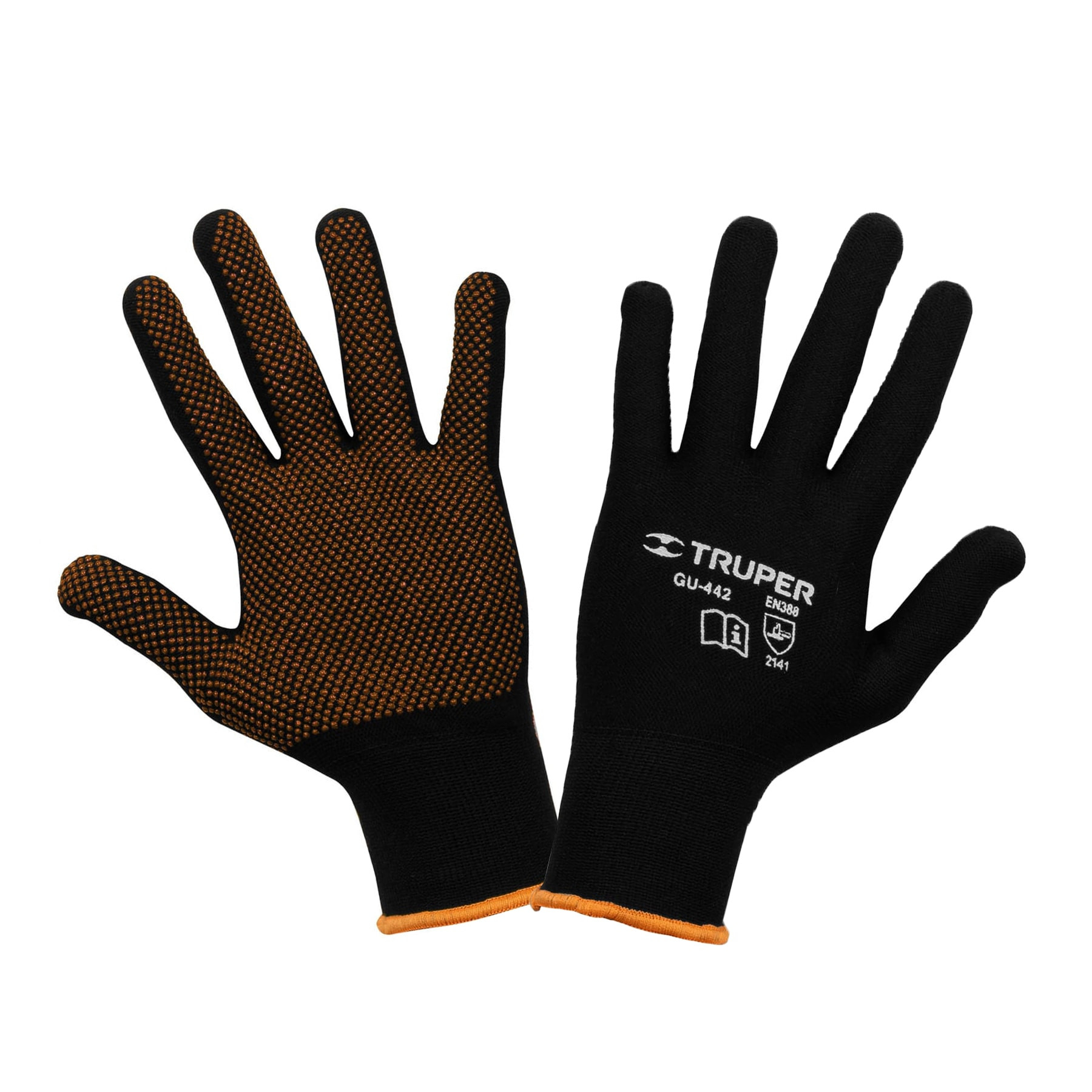 Guantes de poliéster con puntos de PVC en palma, M, TRUPER