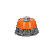 Carda copa 5" alambre ondulado grueso, eje 5/8"-11, TRUPER