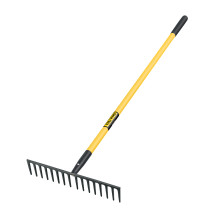 Rastrillo recto, 16 dientes, mango de fibra de vidrio de 60"
