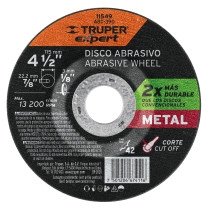 Disco Tipo 42 de 4-1/2" x 3.2 mm corte metal, TRUPER EXPERT
