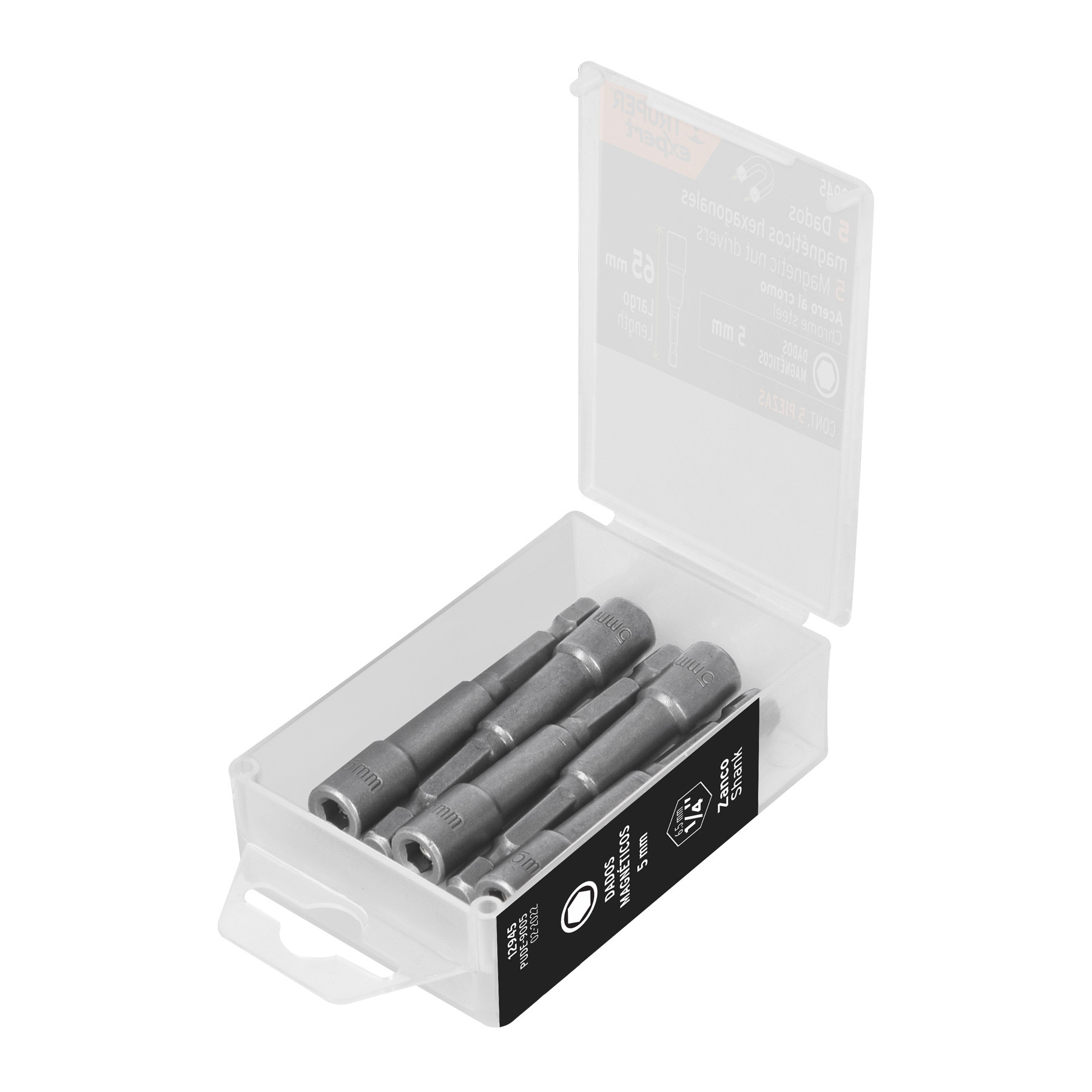 Estuche con 5 dados magnéticos de 5 mm largo 2-1/2", EXPERT