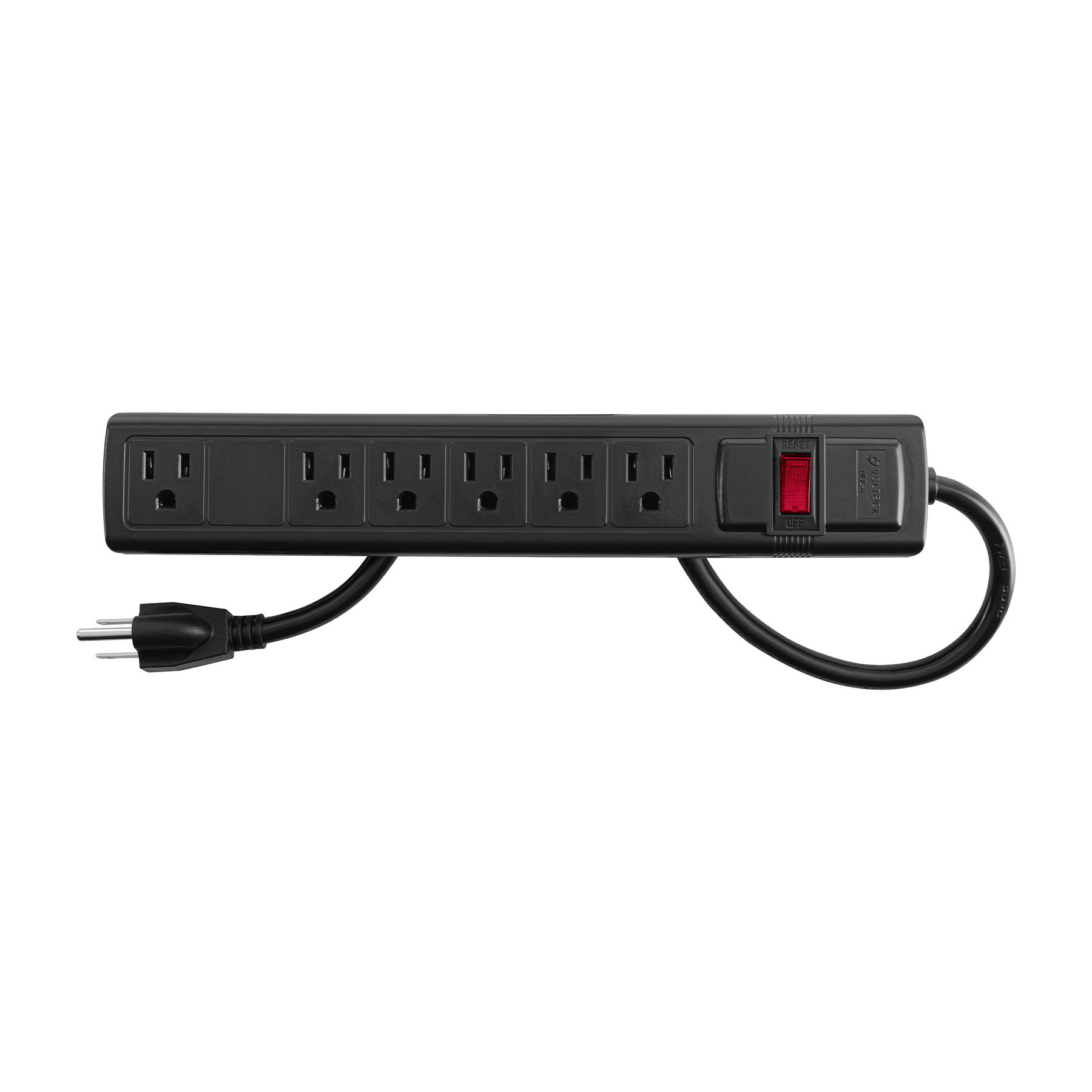 Multicontacto 16 AWG doméstico con 6 entradas, negro VOLTECK