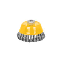 Carda copa 4" alambre trenzado fino, eje 5/8"-11, PRETUL