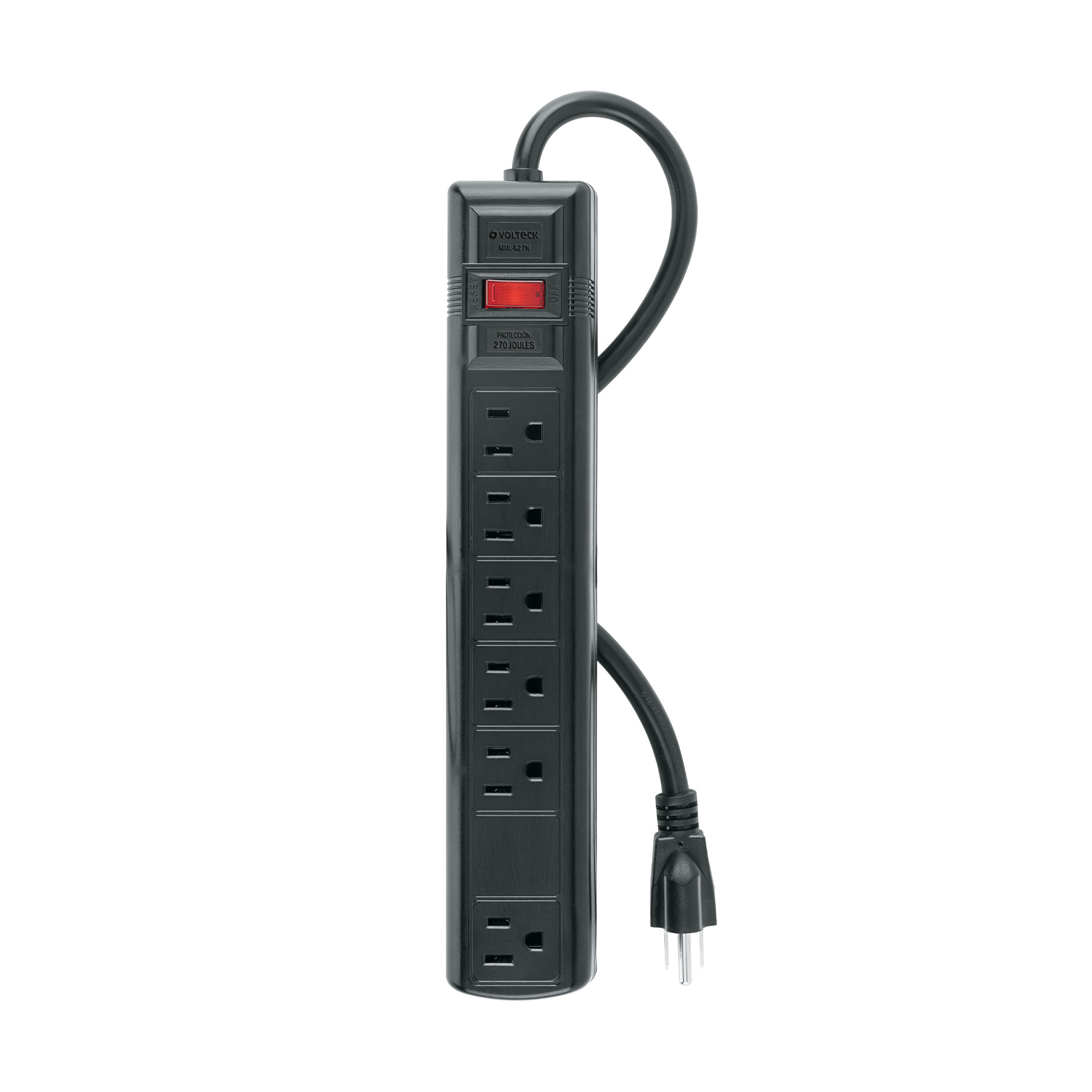 Multicontacto uso rudo 6 entradas sup. de picos 270 J, negro