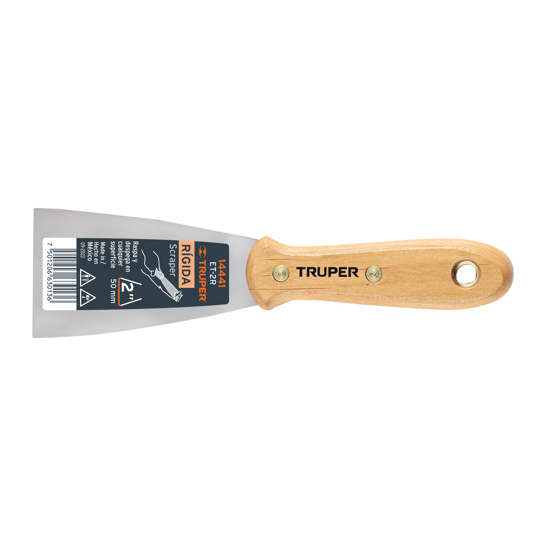 Espátula rígida 2" con mango de madera, TRUPER