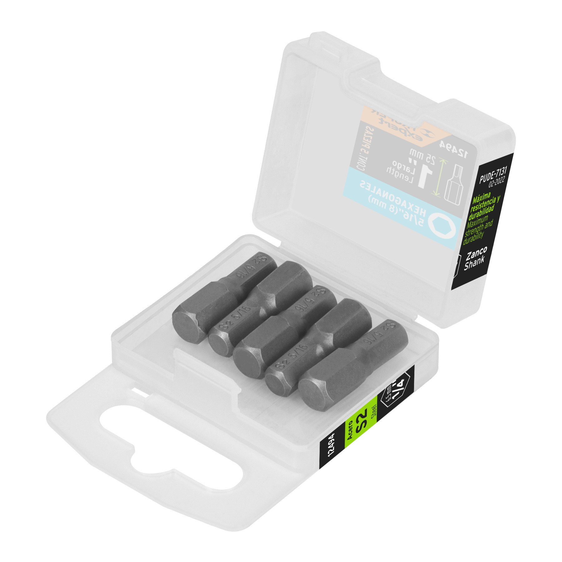 Estuche con 5 puntas hexagonales de 5/16mm largo 1", EXPERT