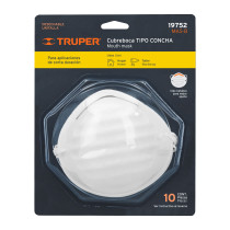 Blíster con 10 cubrebocas para polvos tipo concha, TRUPER