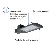 Luminario suburbano LED 60 W 6500 K, sensor de luz, VOLTECK
