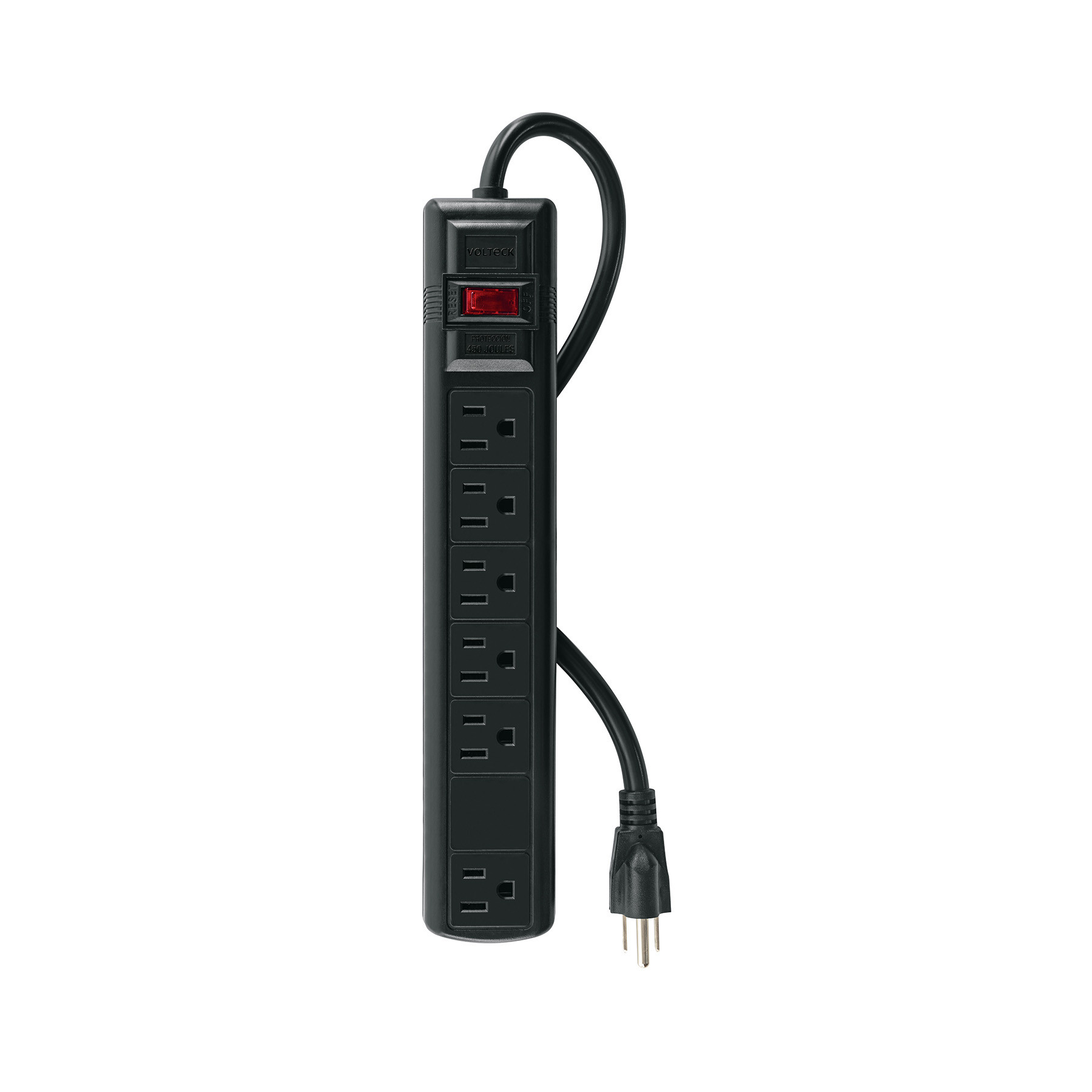 Multicontacto 14 AWG 6 ent., sup. de picos 450 joules, negro