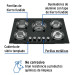 Parrilla gas empotrable 75cm, 5 quem, vidrio negro, RIVIERA