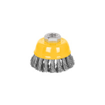 Carda copa 3" alambre trenzado fino, eje 5/8"-11, Pretul