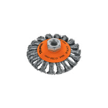 Carda tipo cónico 4" alambre trenzado, eje 5/8"-11, TRUPER
