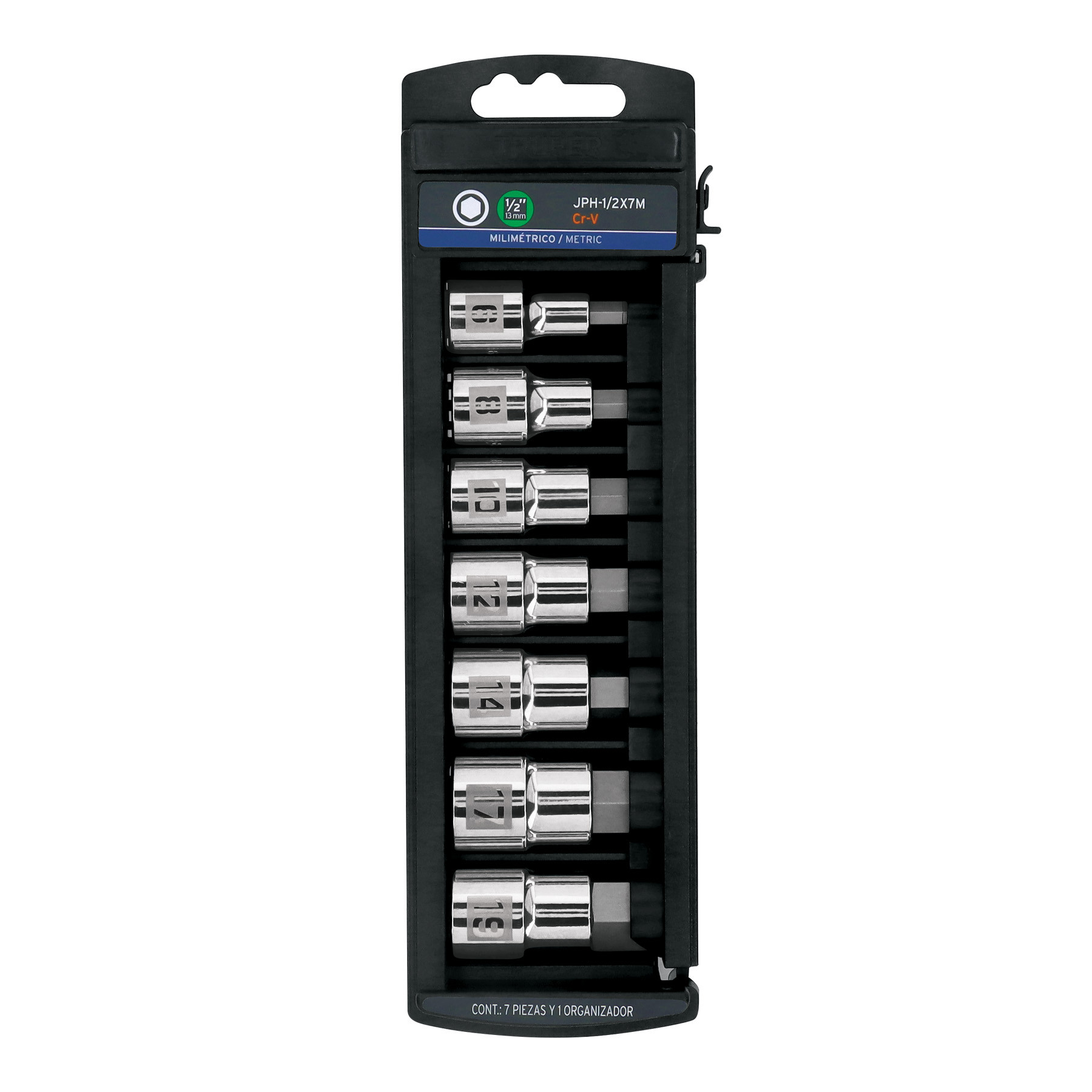 Juego de 7 dados cuadro 1/2" punta hexagonal mm, TRUPER
