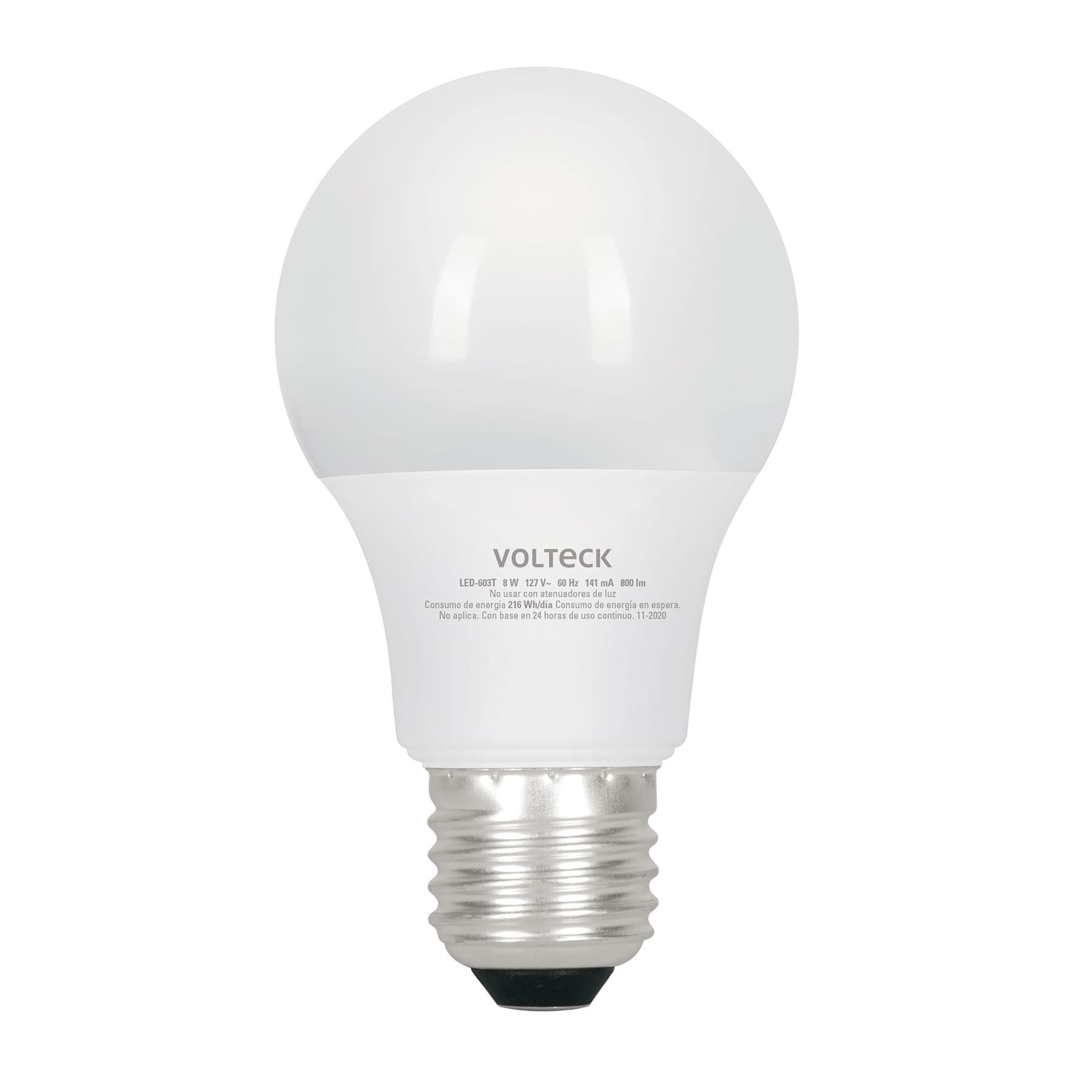 Foco LED 8W (60W) A19, con 3 tonos de luz, VOLTECK