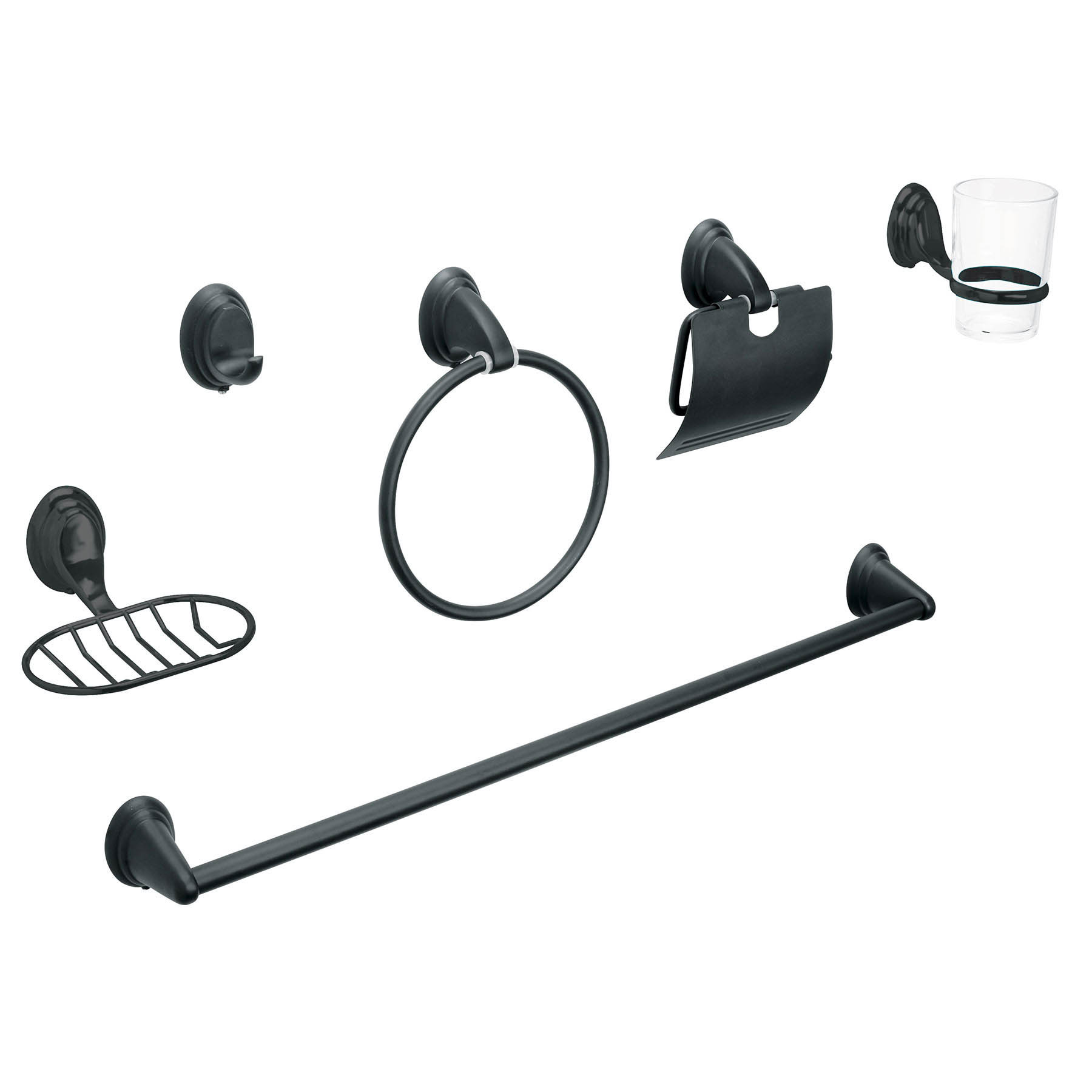 Juego de 6 accesorios para baño, negro, FOSET AQUA