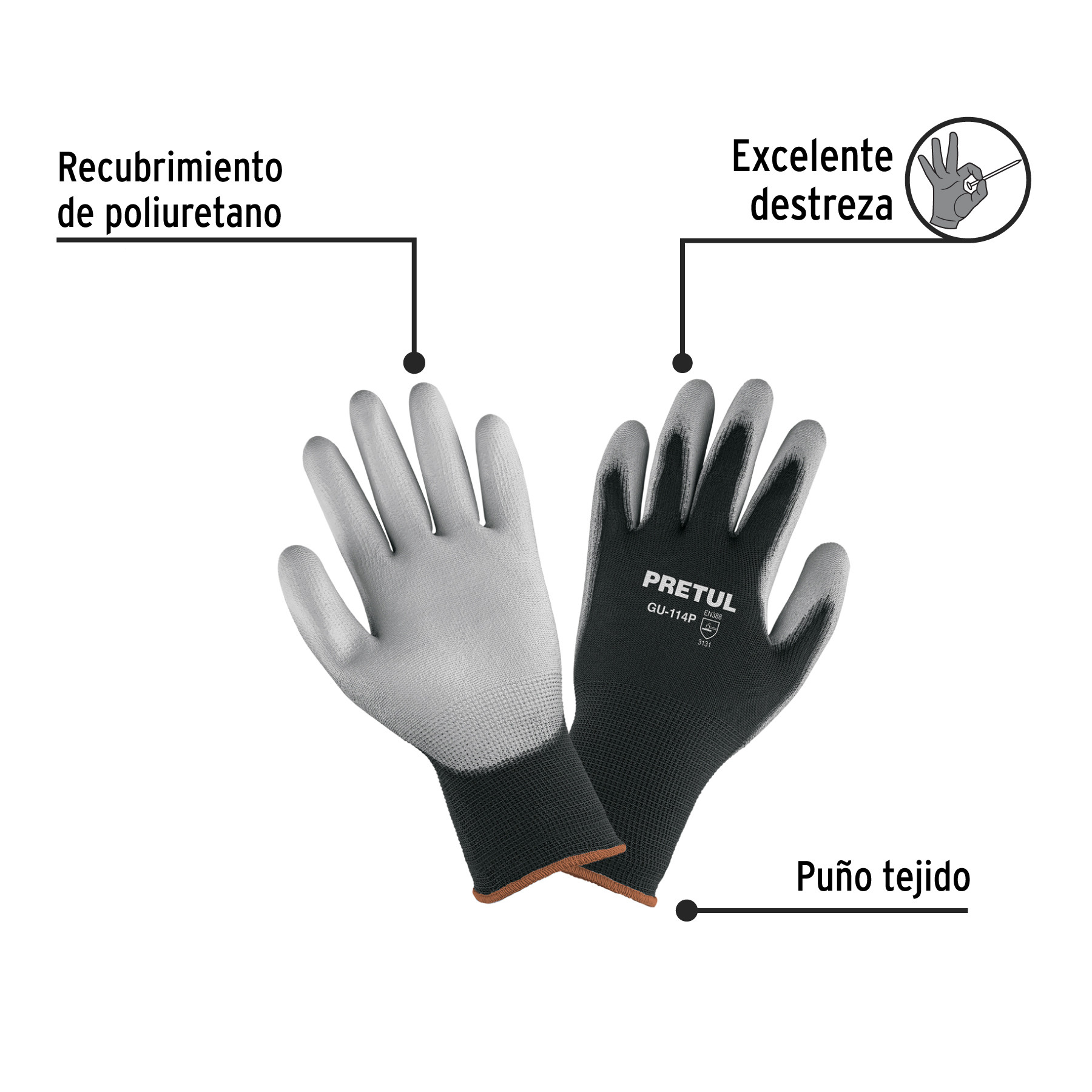 Guantes de nylon recubiertos de poliuretano, XG, PRETUL