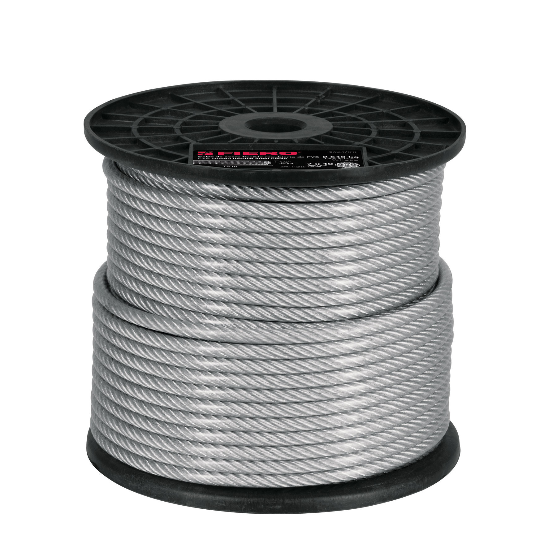 Metro cable flexible 1/4" acero 7x19 recubierto PVC, 75 m