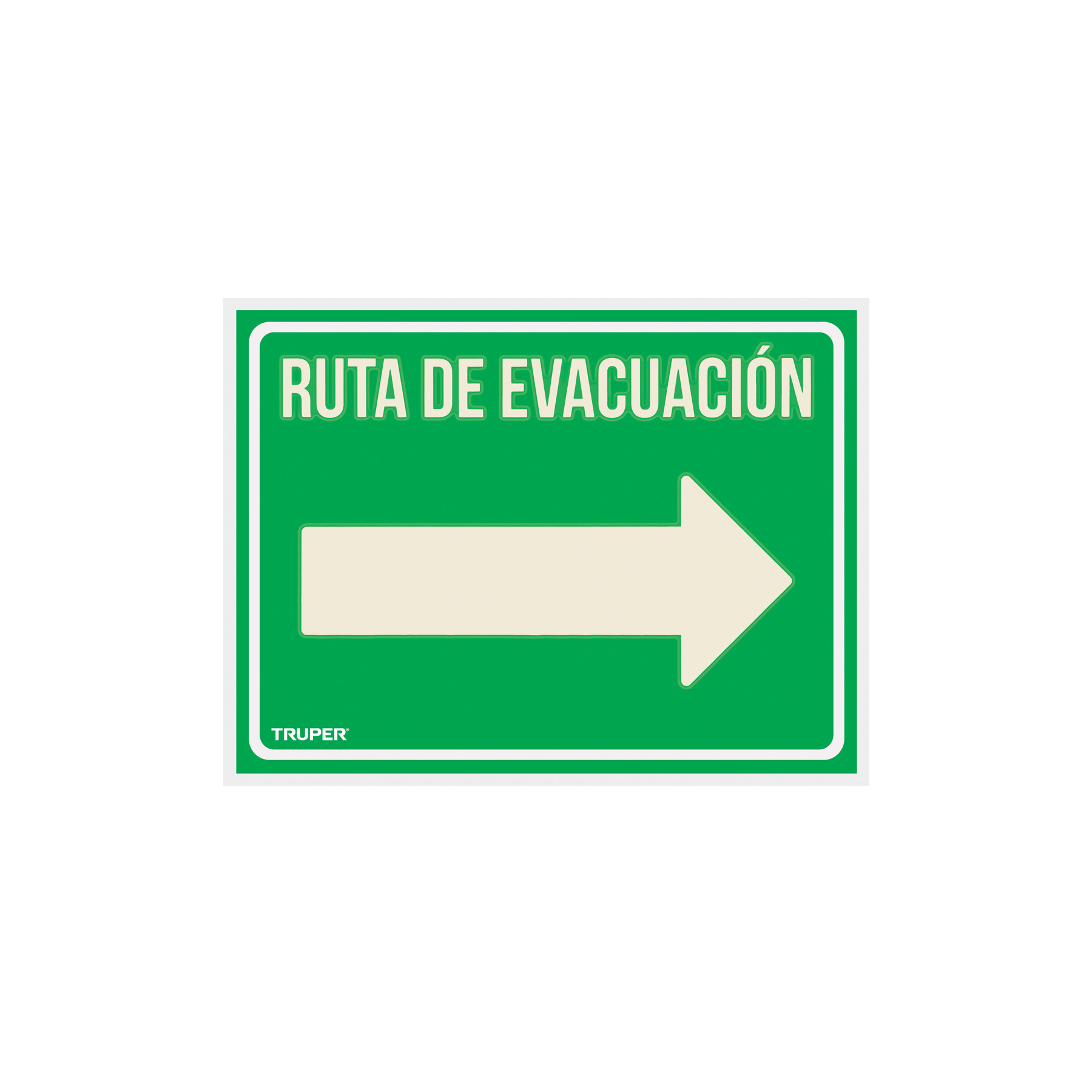 Letrero de señalización "RUTA EVACUACIÓN DERECHA",21 x 28 cm