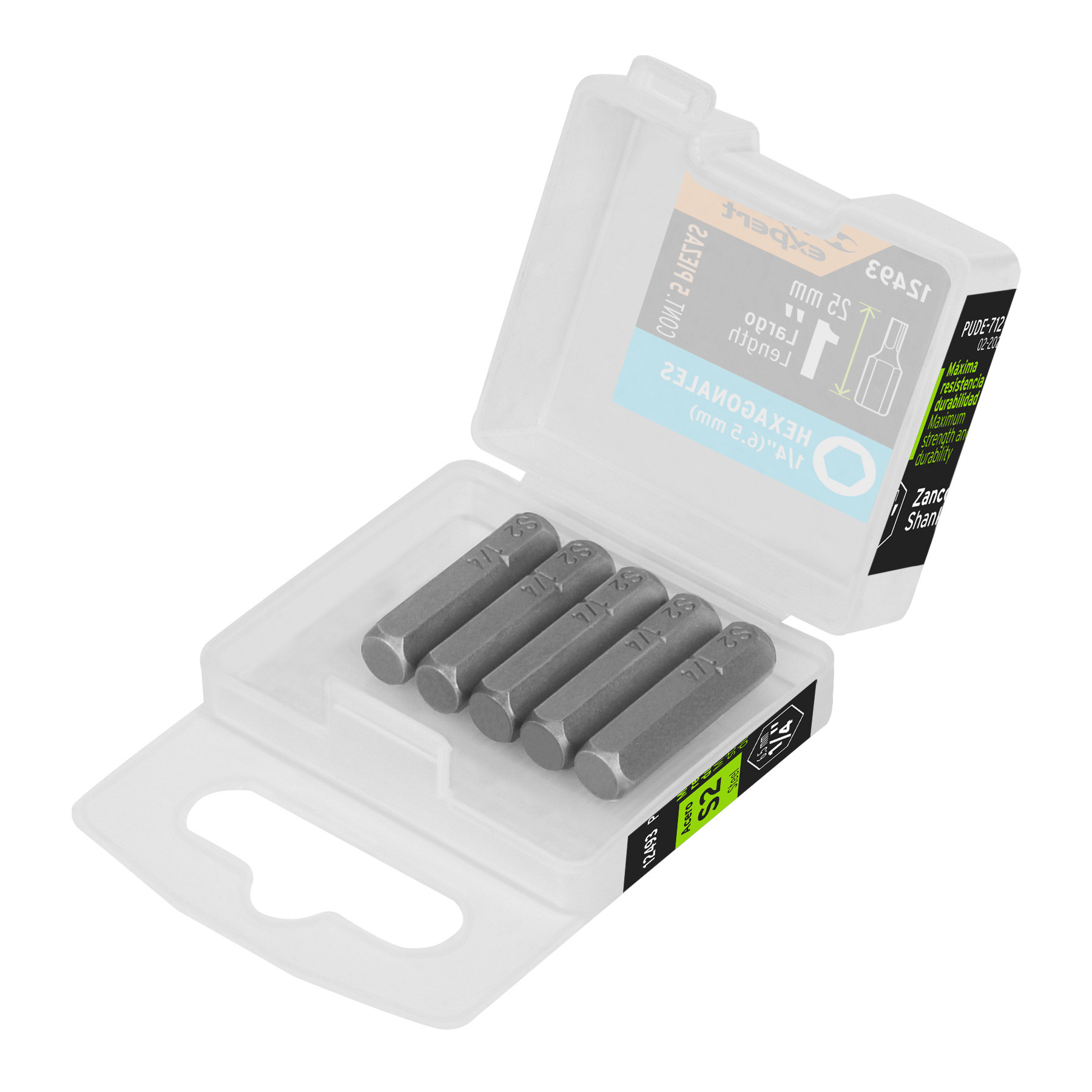 Estuche con 5 puntas hexagonales de 1/4mm largo 1", EXPERT
