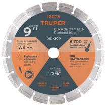 Disco de diamante de 9" x 2.7 mm, rin segmentado, TRUPER