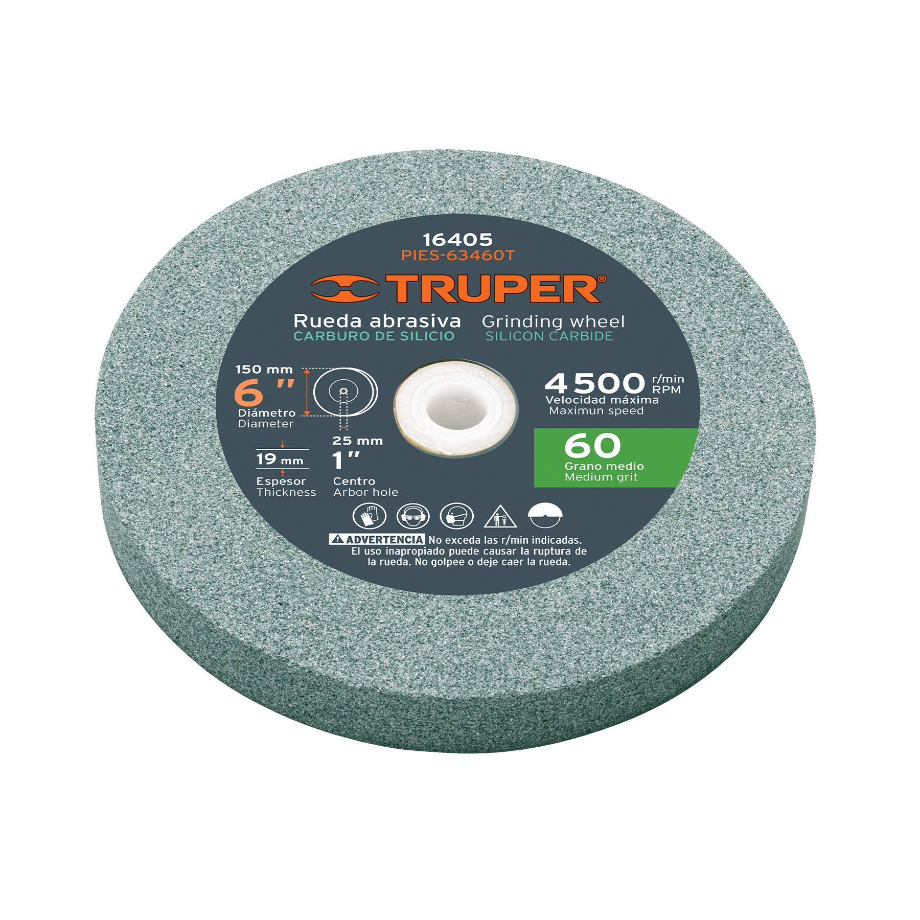 Rueda abrasiva p/esmeril 6"x19mm, carburo silicio, grano 60