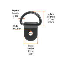 12 anclajes para amarre de carga, anillo en "D" espesor 1/8"