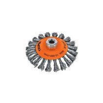 Carda tipo cónico 5" alambre trenzado, eje 5/8"-11, TRUPER