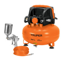 Kit compresor libre de aceite 24L, manguera y pistola,TRUPER
