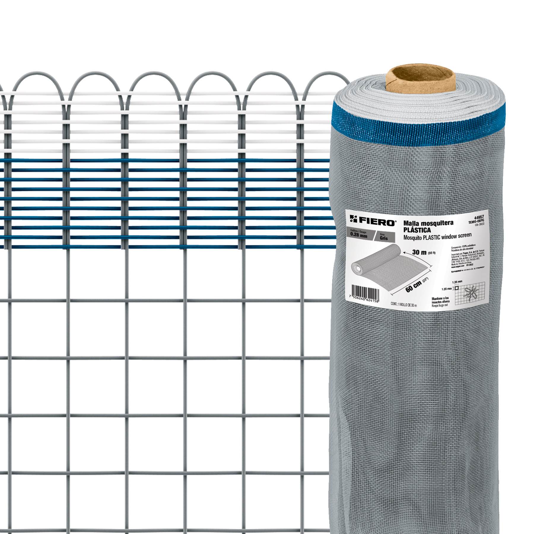 Rollo de 30 m x 0.6 m de malla mosquitera plástica gris