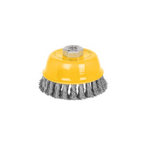Carda copa 4" alambre trenzado grueso, eje 5/8"-11, PRETUL