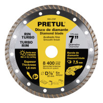 Disco de diamante de 7" x 1.6 mm, rin turbo, PRETUL
