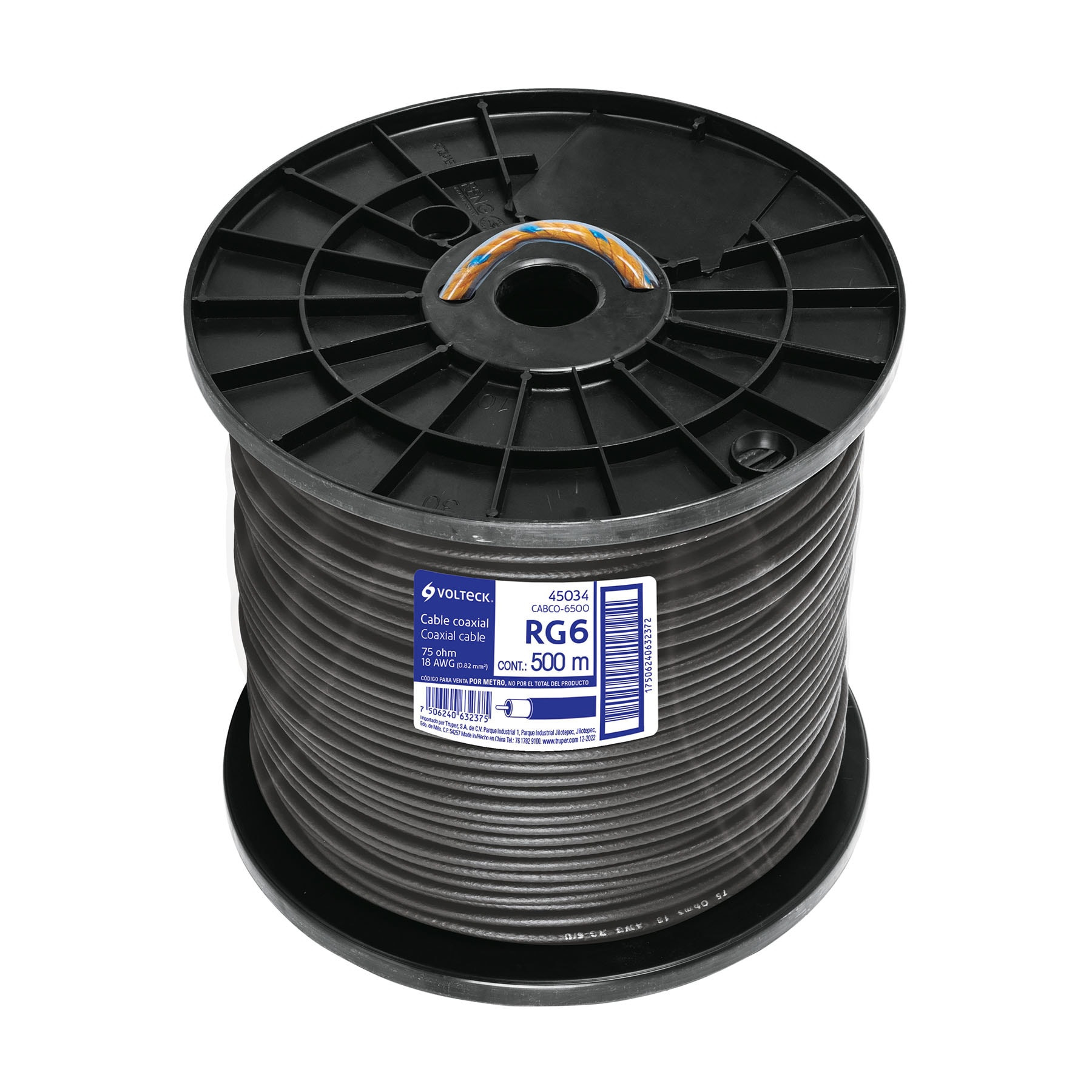 Metro de cable coaxial RG6 en carrete de 500 m, VOLTECK