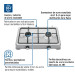 Parrilla de gas de sobreponer,2 quemadores, inox, FOSET AERO