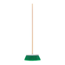 Escoba grande tipo cepillo, cerdas de PVC, bastón de madera