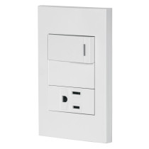 Placa armada 1 interruptor,1 contacto,1mod, Española, blanco