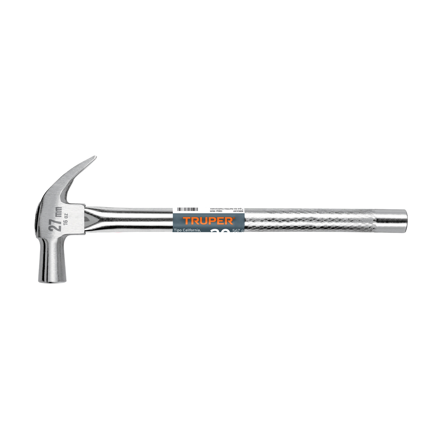 Martillo cabeza cónica 27 mm uña curva, mango tubular,TRUPER