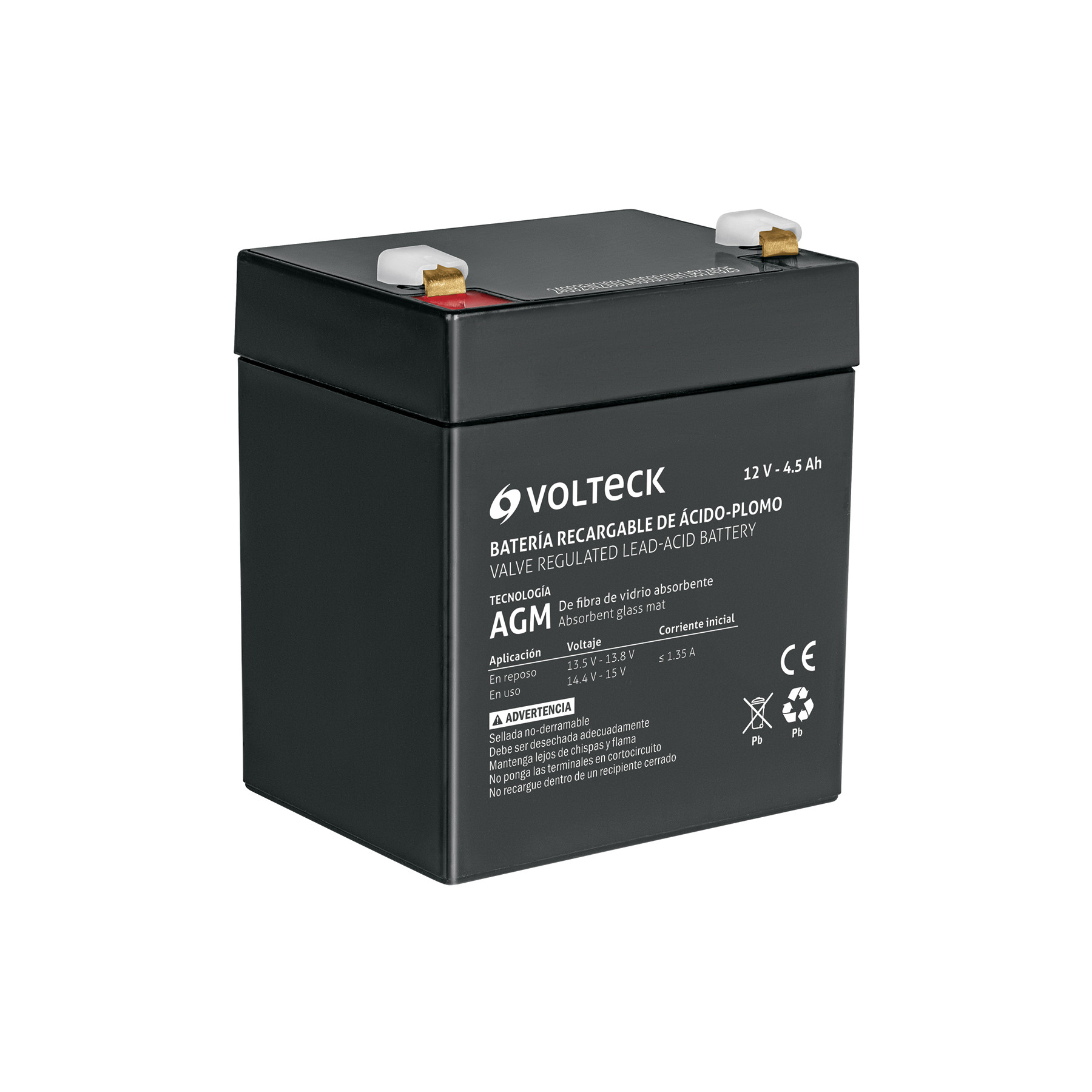 Batería sellada de ácido-plomo 12 Vcc 4.5 Ah, VOLTECK