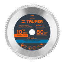 Disco sierra 10" para madera, 80 dientes centro 5/8", TRUPER