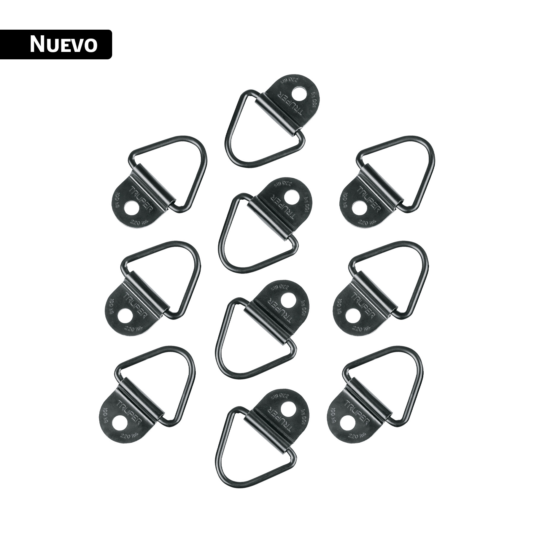 10 anclajes para amarre de carga, anillo en "V" espesor 1/4"
