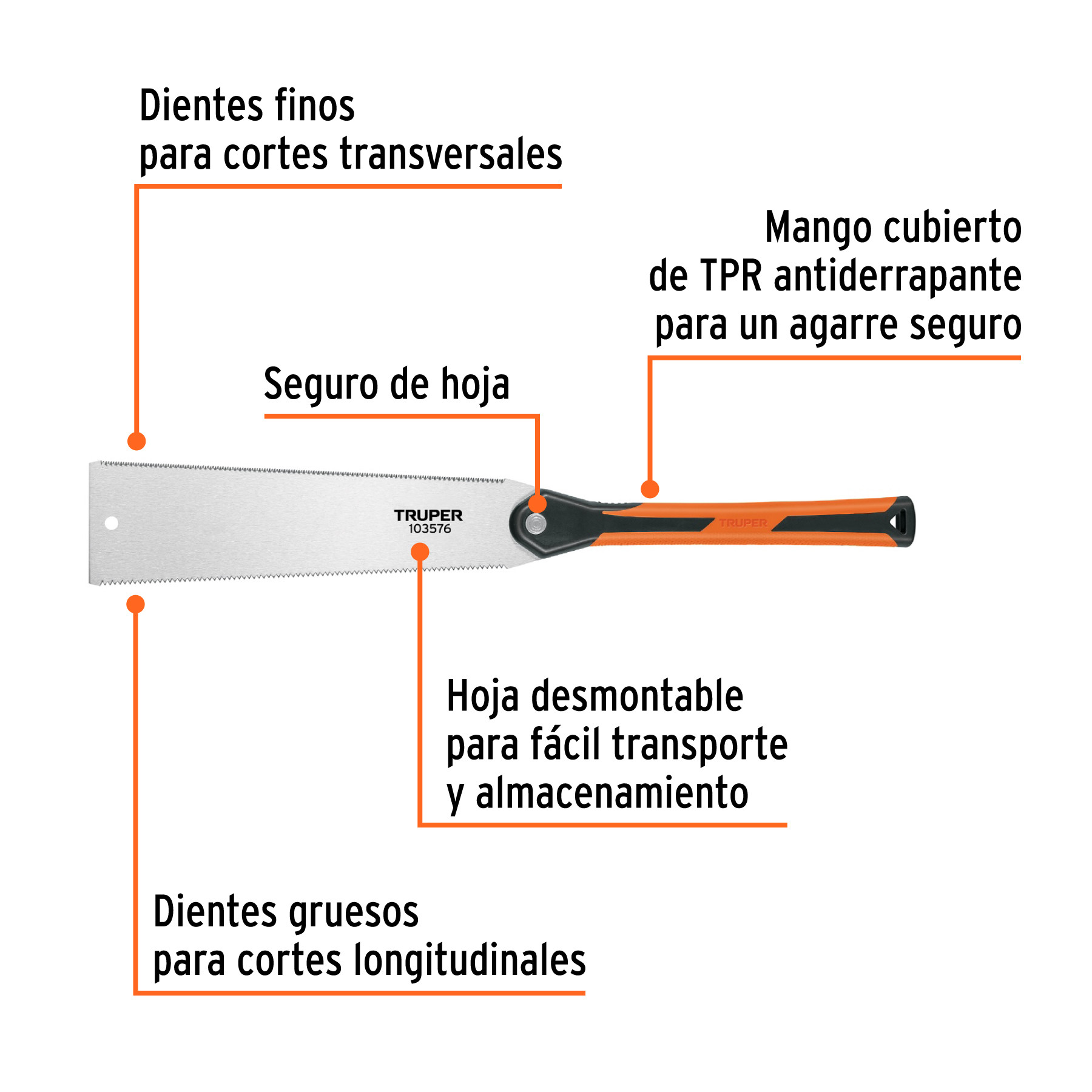 Serrucho tipo japonés de 12" mango comfort grip, TRUPER